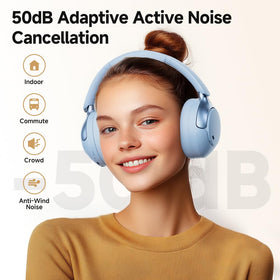 QCY H3 PRO noise cancellation graphic showing 50 dB reduction