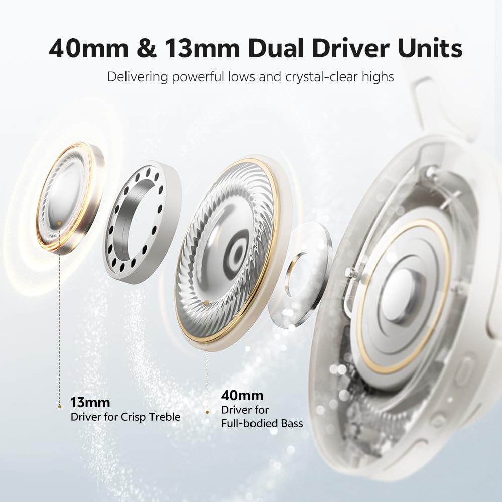 QCY H3S dual-driver illustration showing Hi-Res audio detail and clarity