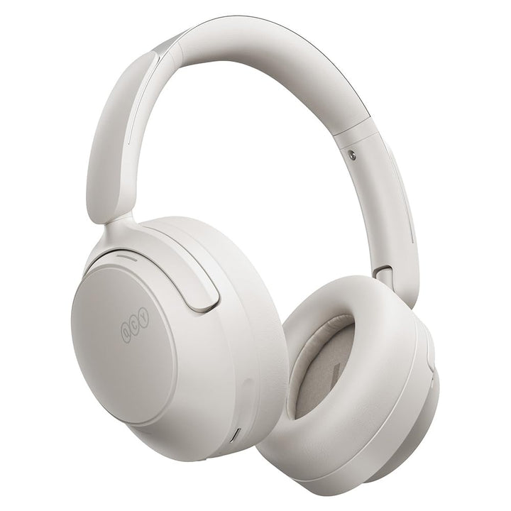 QCY H3S front view in white showing sleek over-ear design and comfort