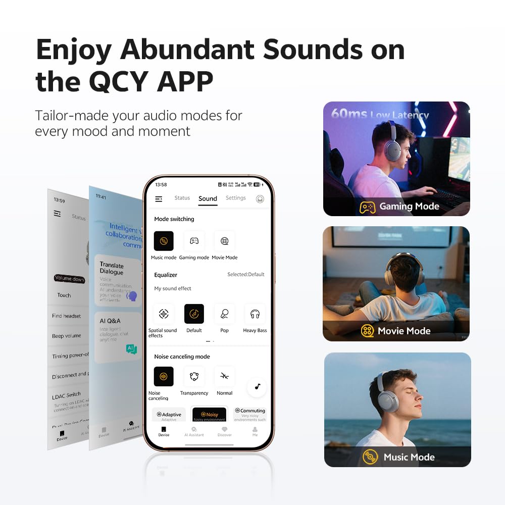 QCY H3S next to smartphone showing size and multi-point connectivity