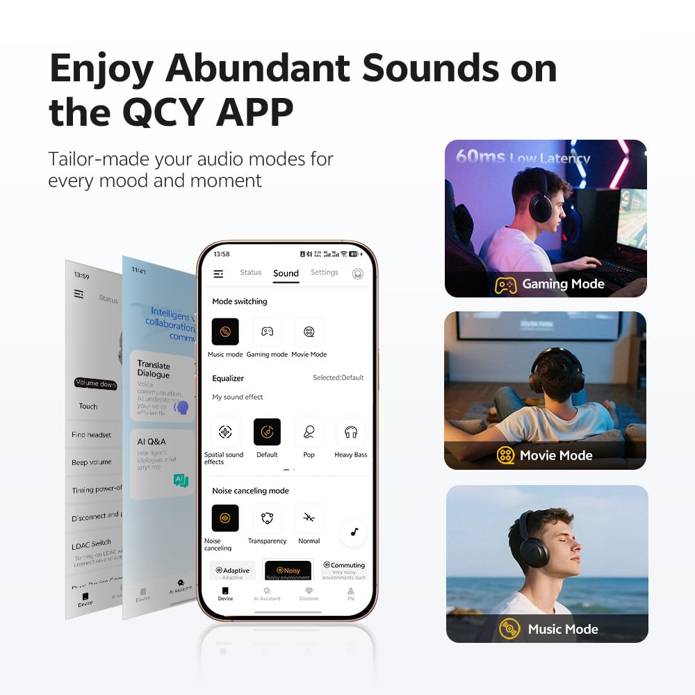 QCY H3S next to smartphone showing compact size and long battery benefit