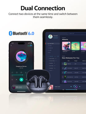 QCY MeloBuds N20 Bluetooth 6.0 enables stable dual-device pairing.