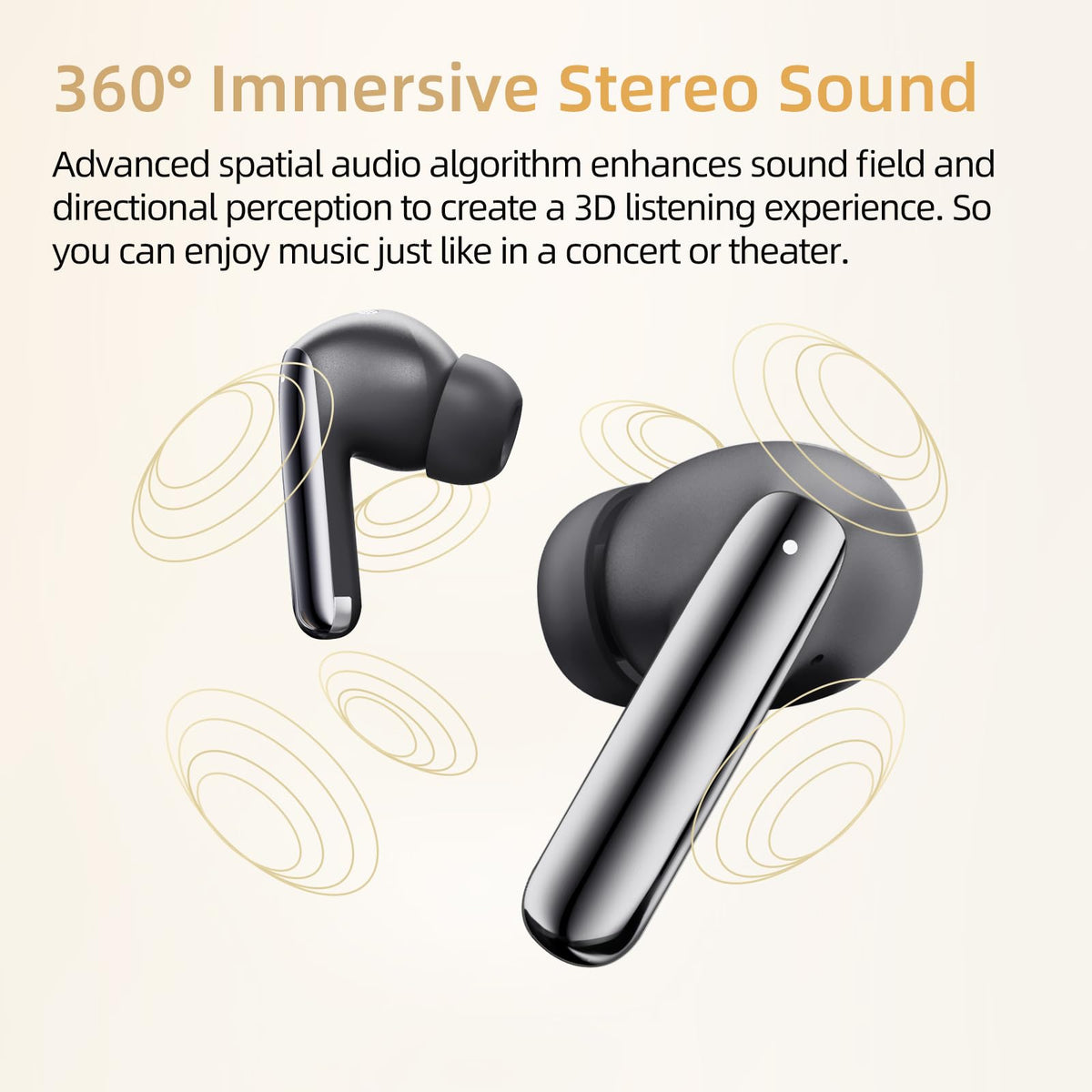 QCY MeloBuds Pro app EQ screenshot showing customizable audio settings benefit