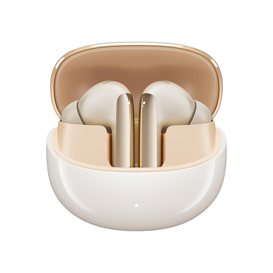 QCY MeloBuds Pro front case open showing earbuds and battery status for easy charging