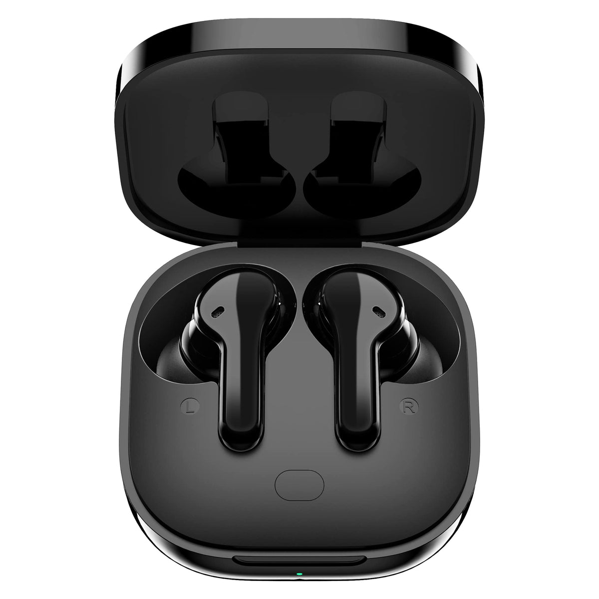 QCY T13 earbuds in black case showing portable charging on the go