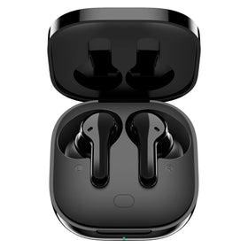 QCY T13 earbuds in black case showing portable charging on the go