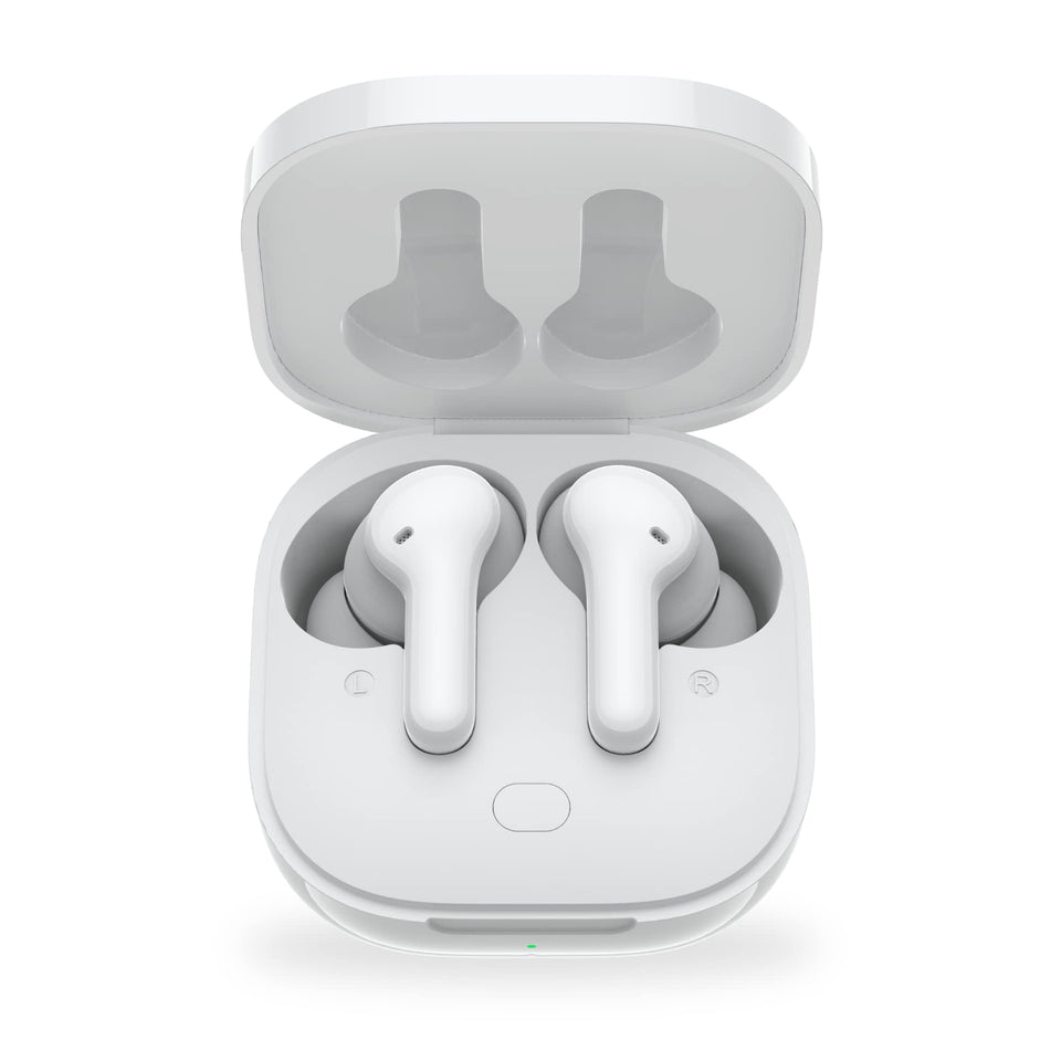 QCY T13 earbuds front view showing compact, ergonomic design for daily use