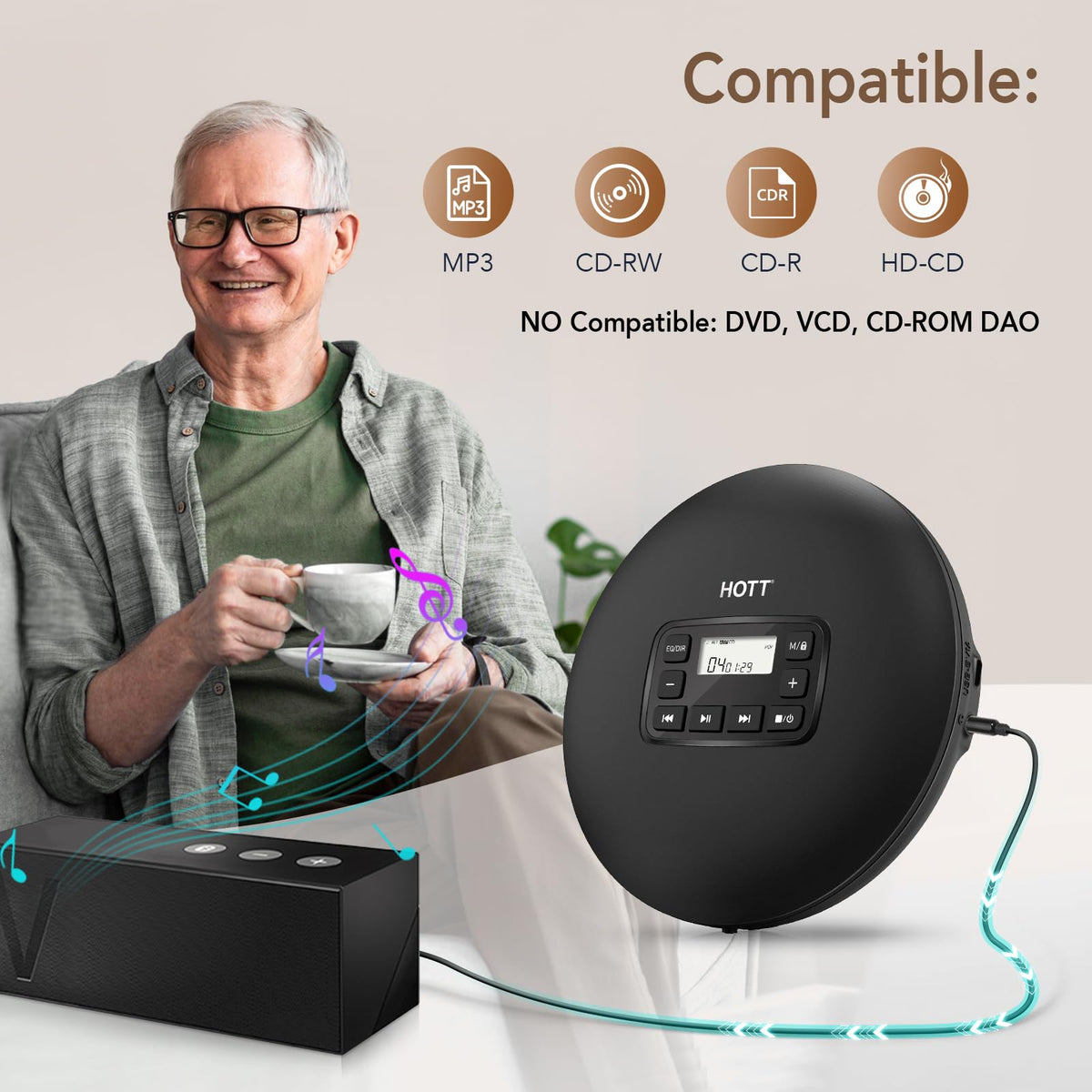QDZ HOTT C204 with included earphones and AUX cable showing immediate out-of-the-box listening