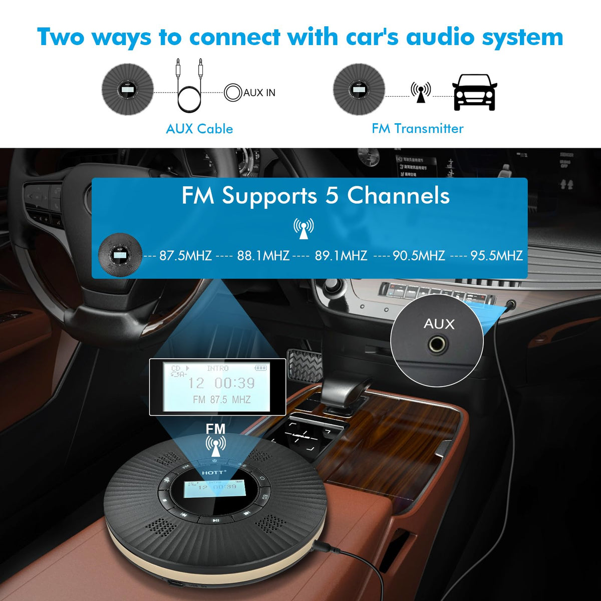 QDZ HOTT C228 anti-skip design keeps playback steady on bumpy roads.