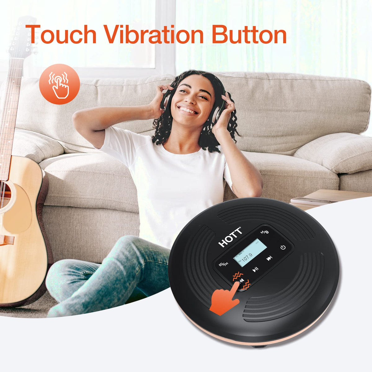 QDZ HOTT portable CD player includes earphones and cables for immediate setup.