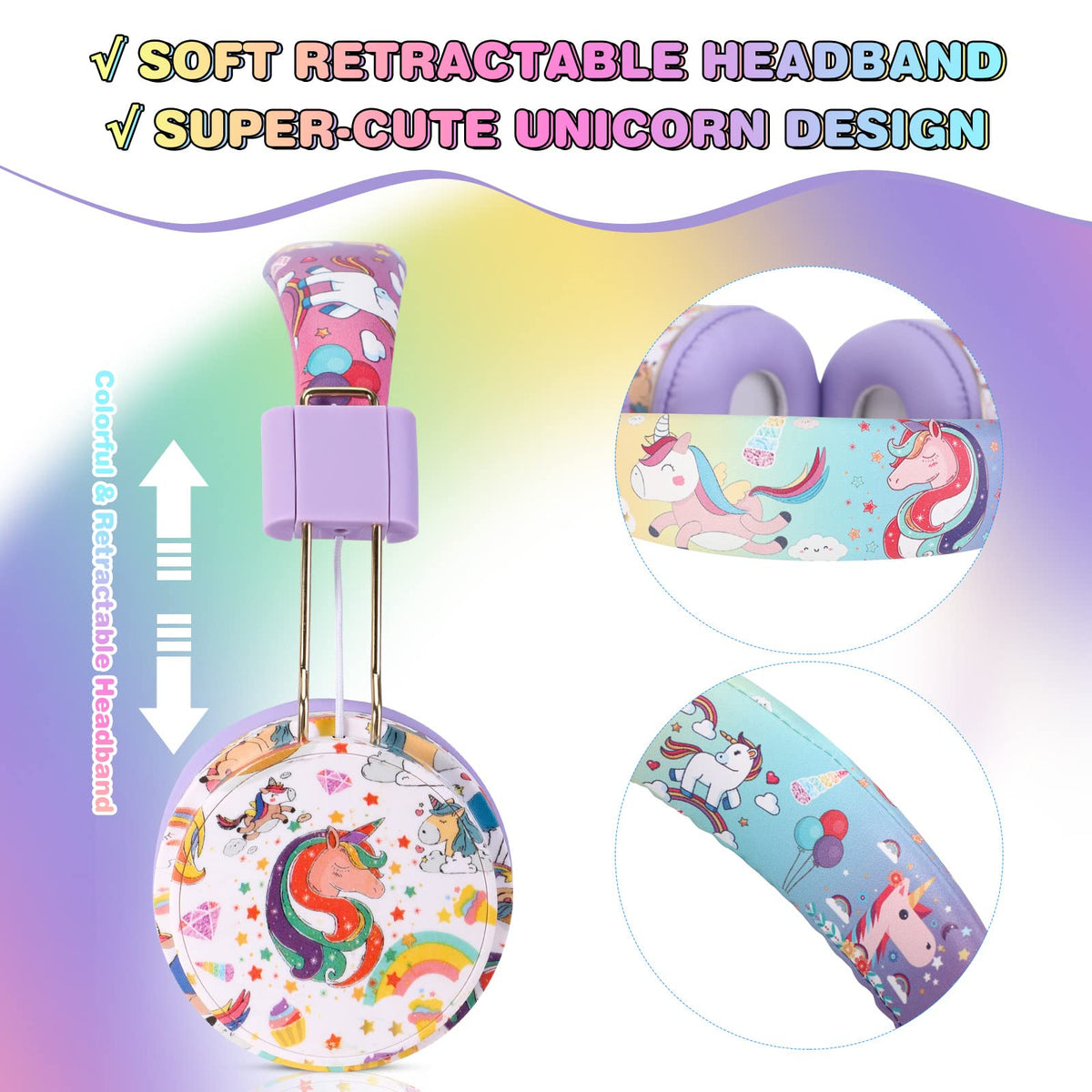 QearFun Unicorn Headphones with 85dB limit protect young ears.