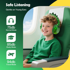 QearFun Kids Dinosaur headphones built-in mic for online classes and calls