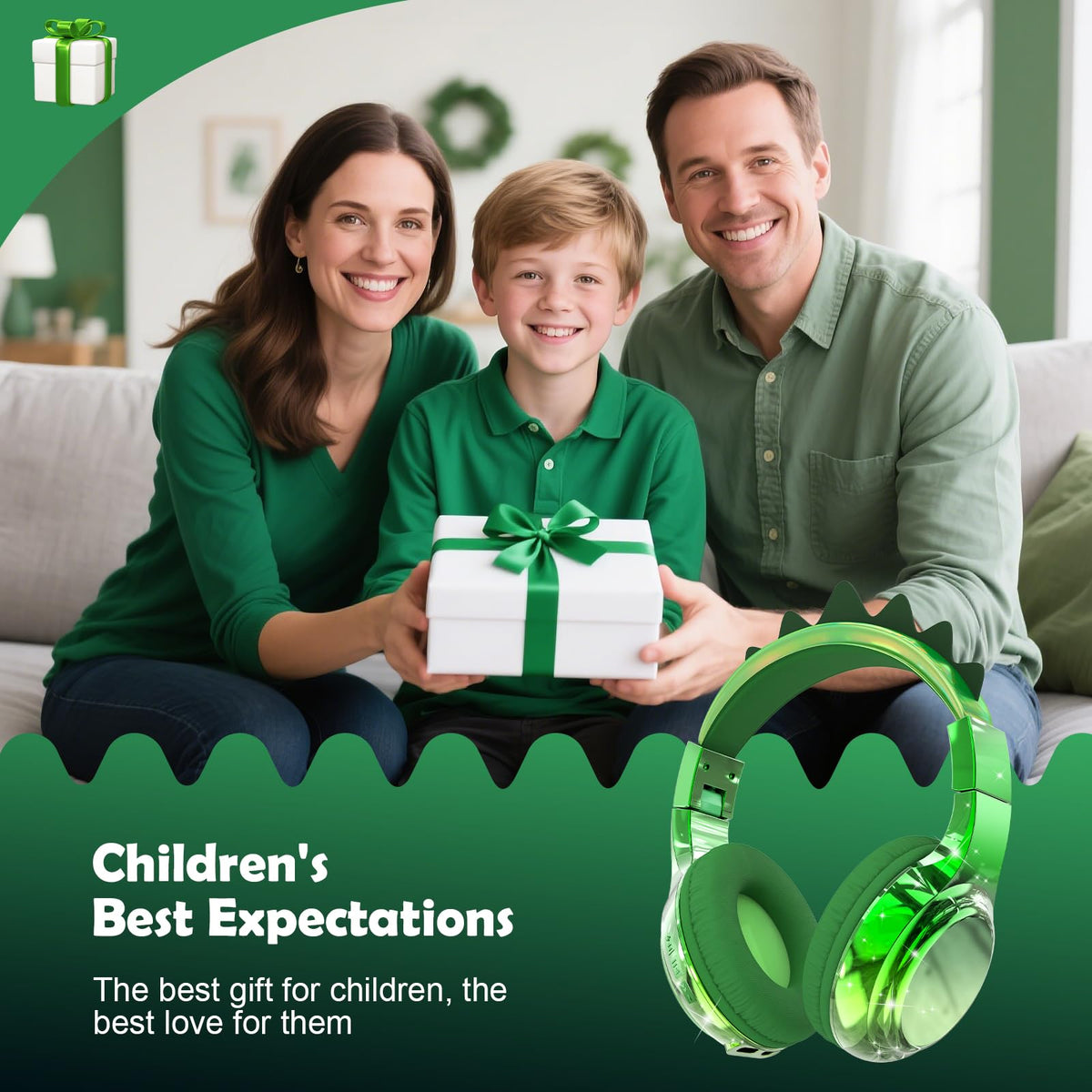 QearFun Kids Dinosaur headphones with cat ears and glitter for comfy wear
