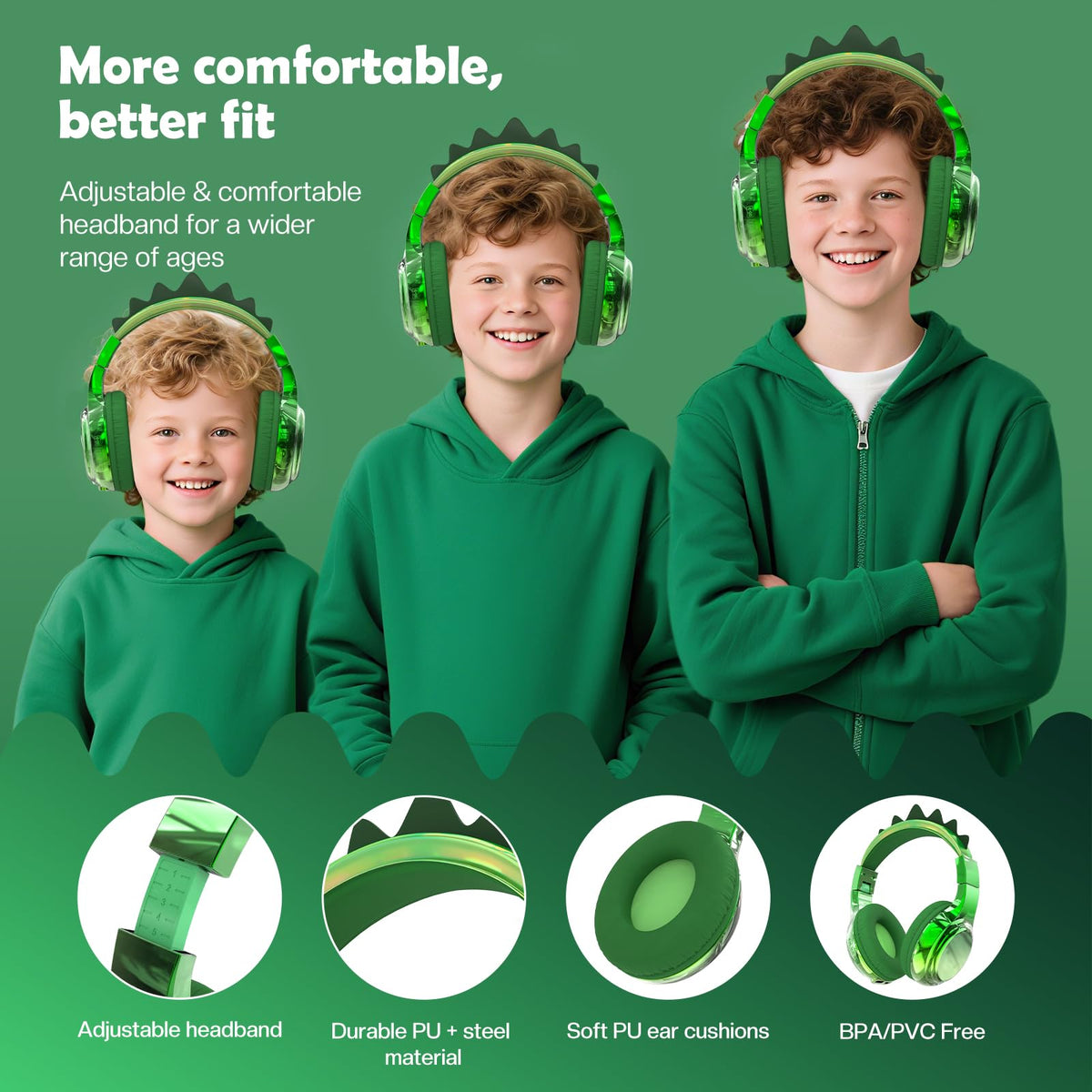 QearFun Kids Dinosaur headphones foldable for compact storage and packing