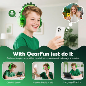 QearFun Kids Dinosaur headphones offer sixty hours of wireless playtime