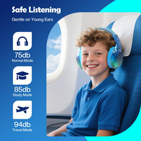 QearFun Kids headphones in Milky Way Purple for learning and videos