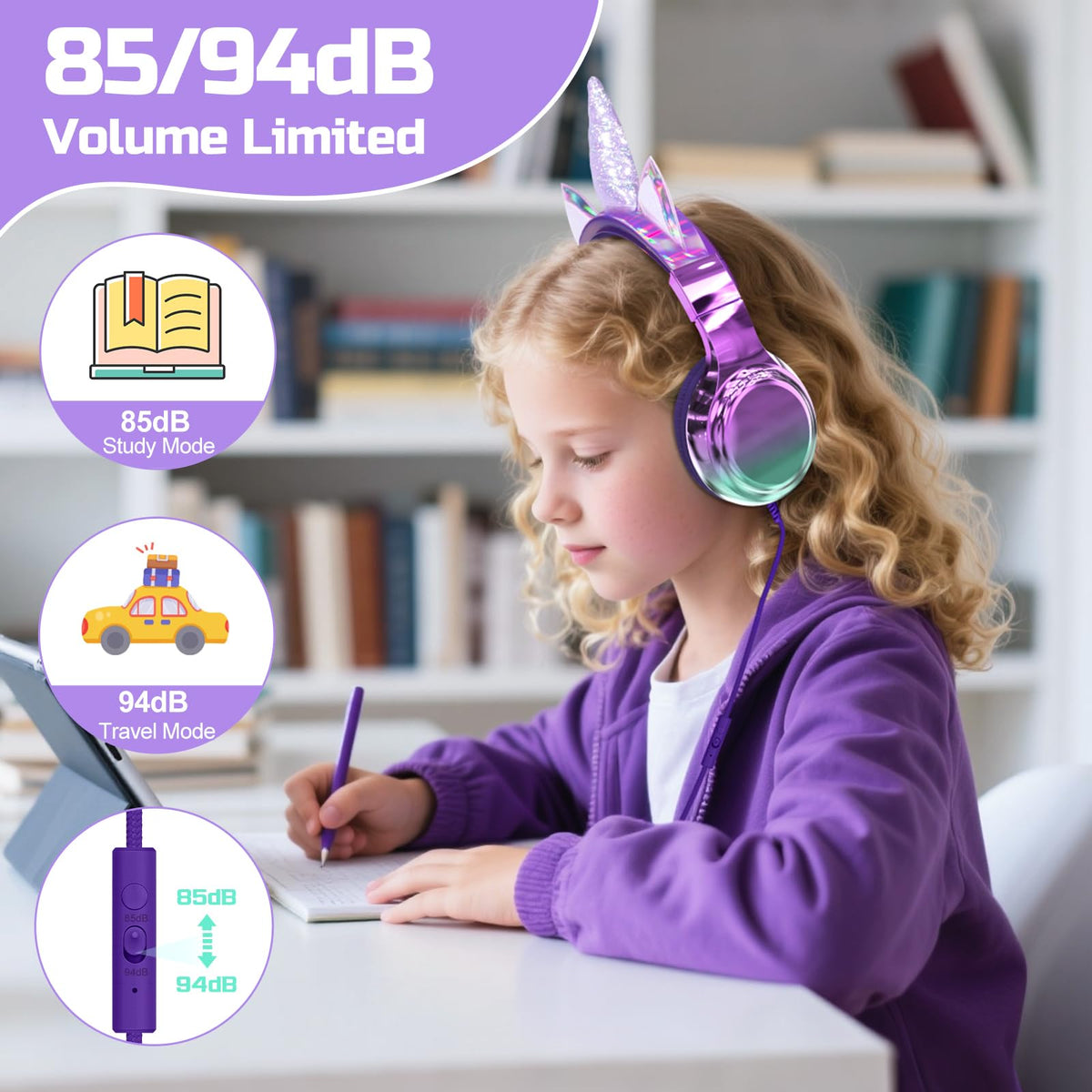 QearFun Kids Headphones with safe volume for classroom or home use.