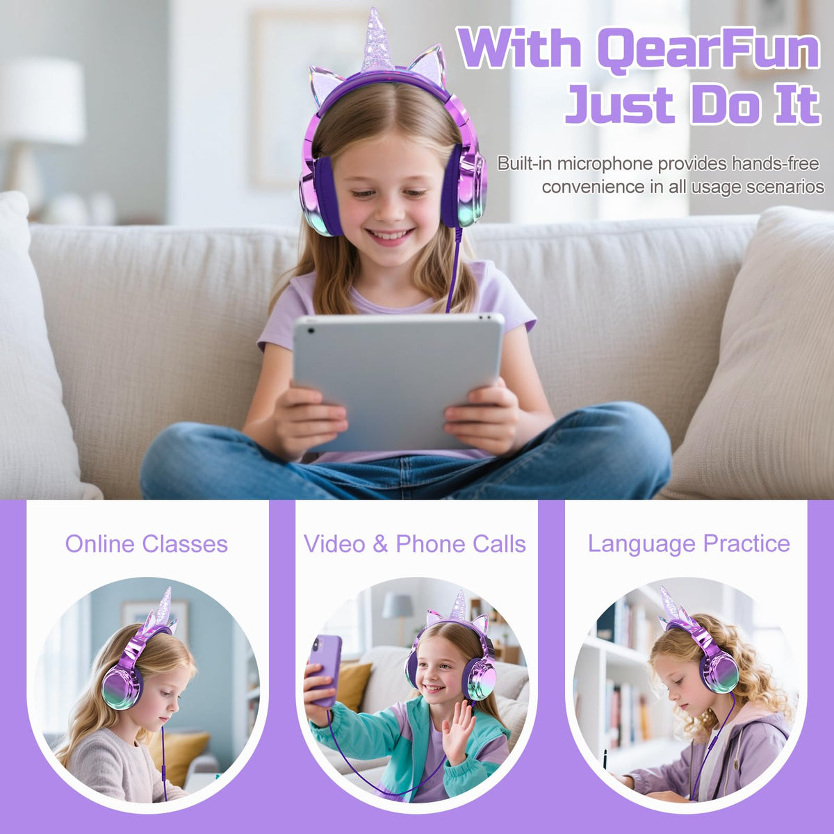 QearFun Headphones include Share Port for two listeners at once.