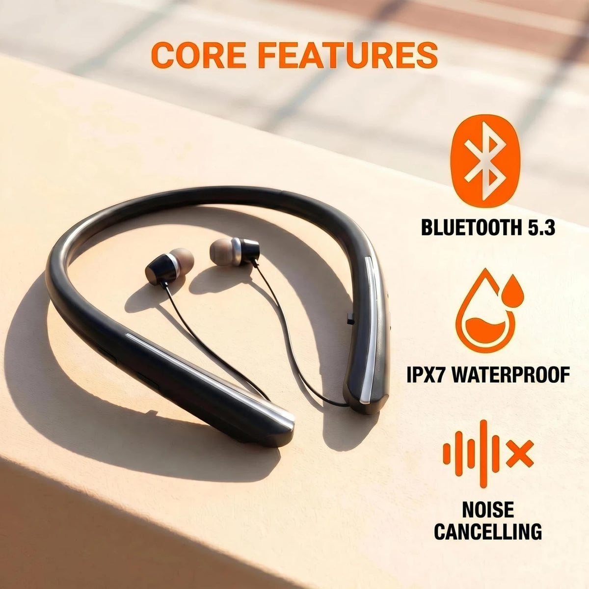 Qeapaue retractable earbuds close-up illustrating tidy cable benefit