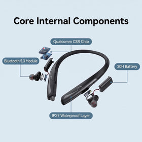 Qeapaue retractable earbuds close-up showing cable mechanism and tangle-free benefit