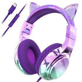 QearFun cat ears headphones folded for travel and storage