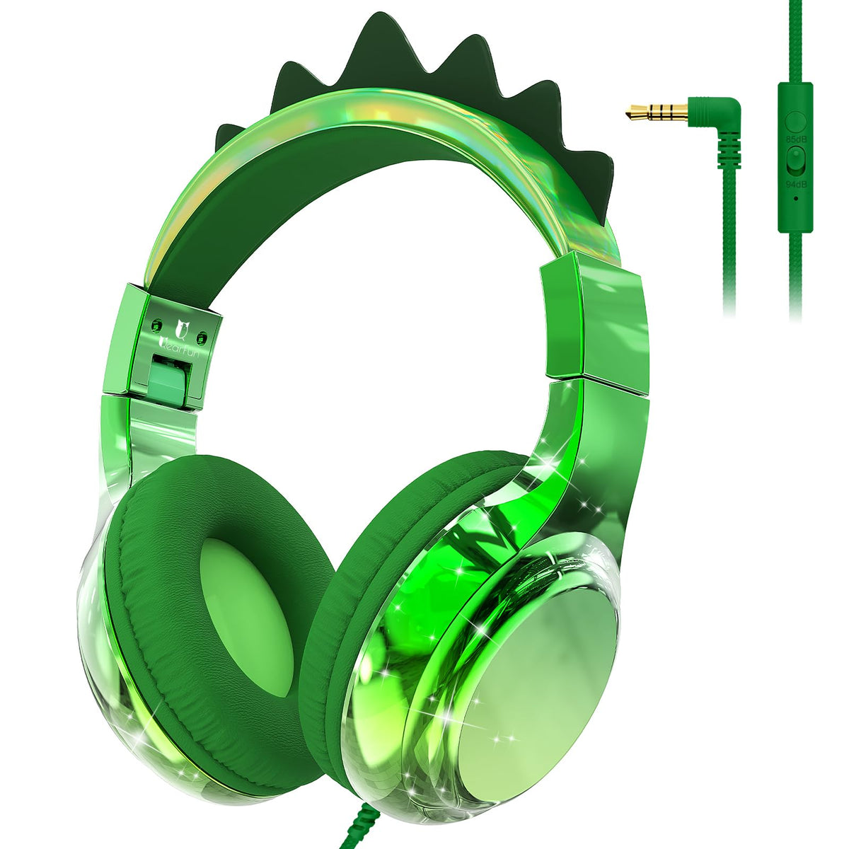 QearFun Dino headphones folded for compact school travel and easy packing