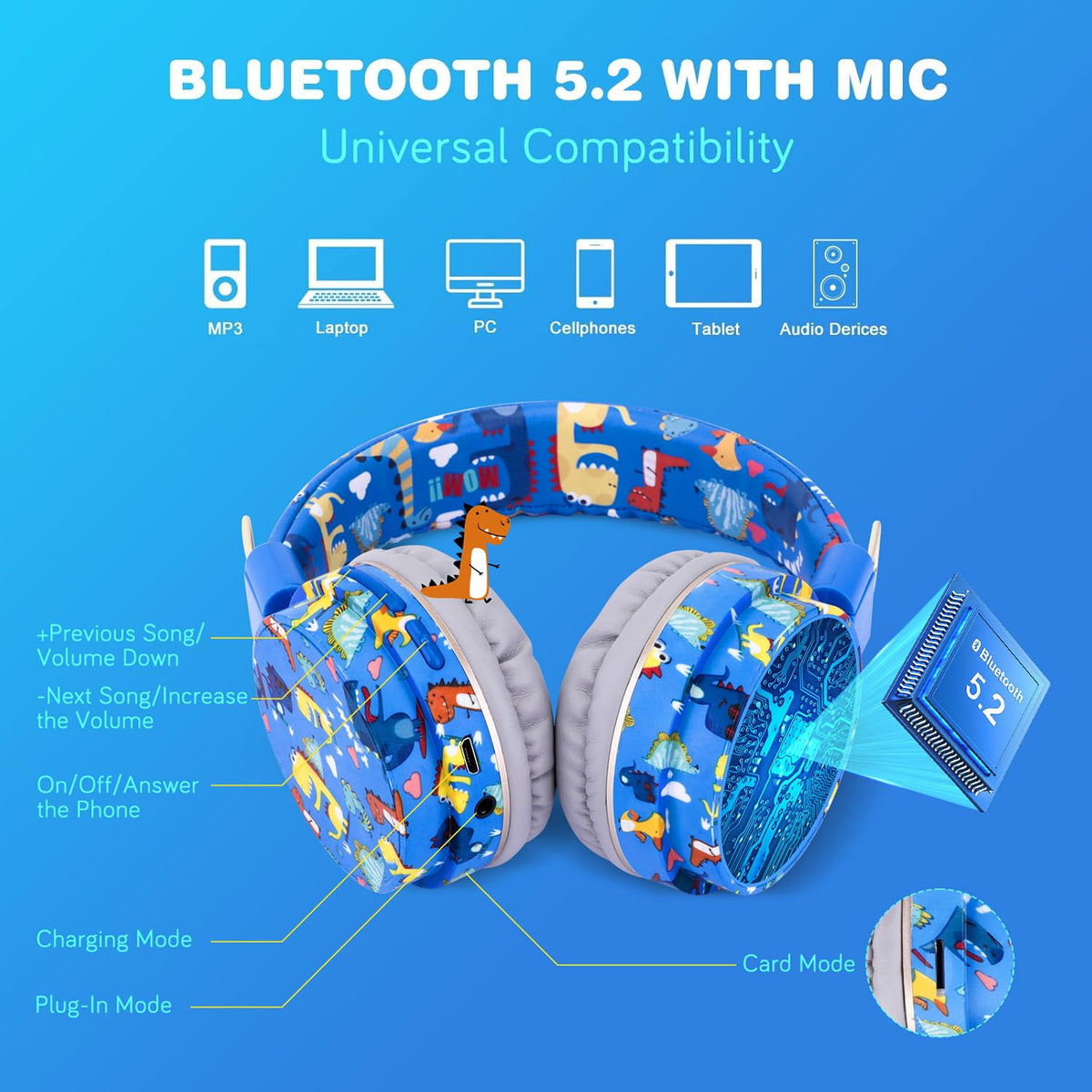QearFun dinosaur headphones worn by child during online class with clear mic