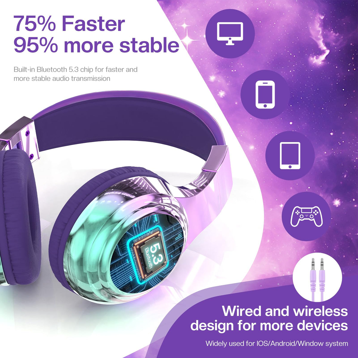 QearFun headphones with fast charging for quick top-ups between classes.