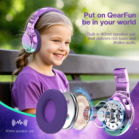 QearFun foldable headphones show compact design for easy storage.