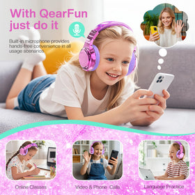 QearFun foldable design headphones fit easily in bags for trips and school.