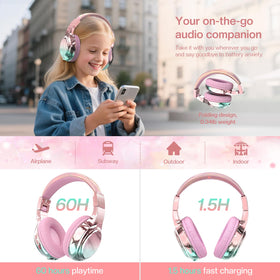 QearFun Kids Unicorn Pink headphones with safe volume option
