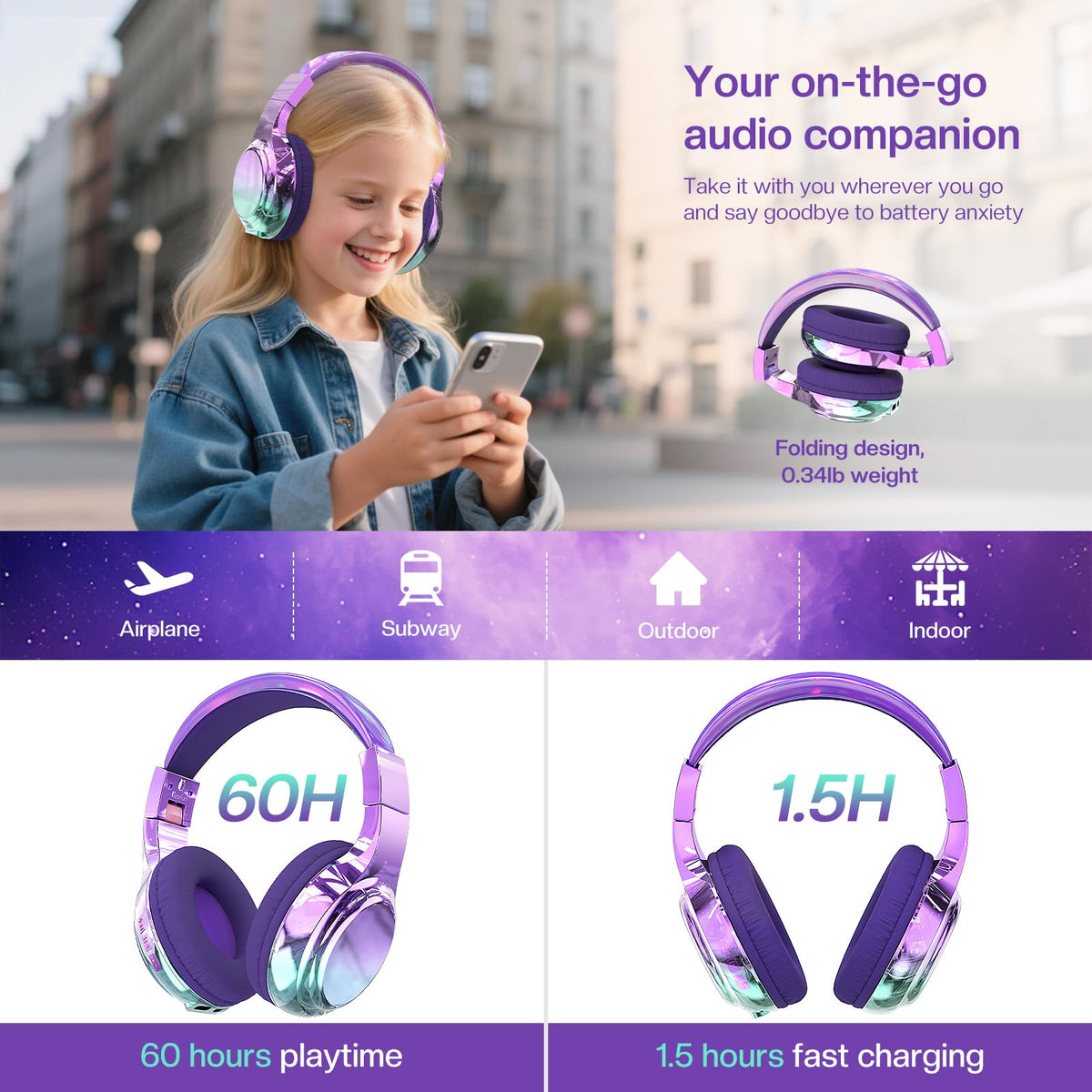 QearFun Unicorn Pink headphones designed for playful listening during school.