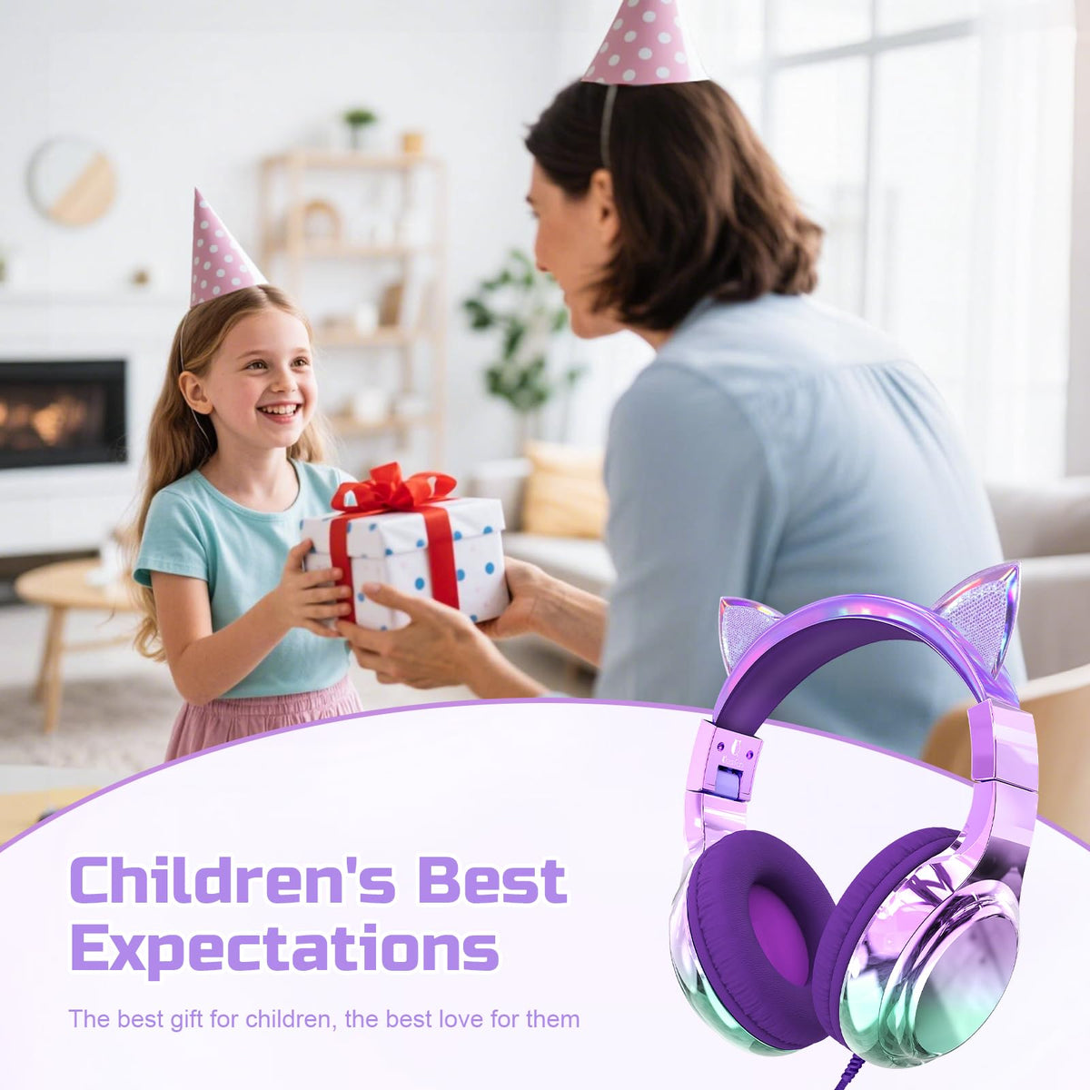 QearFun Cat-ear headphones with glittery ears for focused study