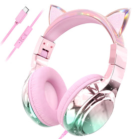 QearFun kids cat-ear headphones with cat ears for playful listening comfort