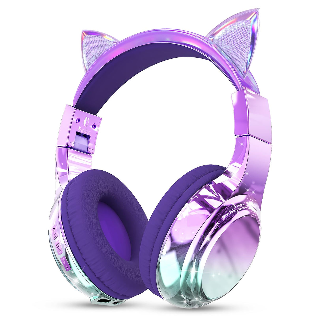 QearFun kids cat-ear headphones with cat style design for long study sessions.
