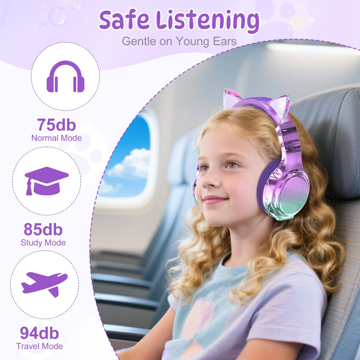 QearFun kids cat-ear headphones with dino style rugged look and secure fit.