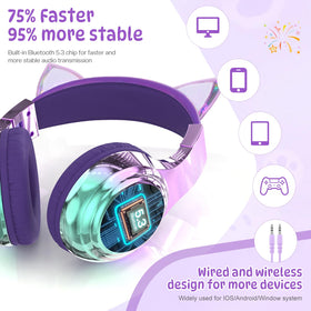 QearFun kids cat-ear headphones foldable design for easy storage and travel.
