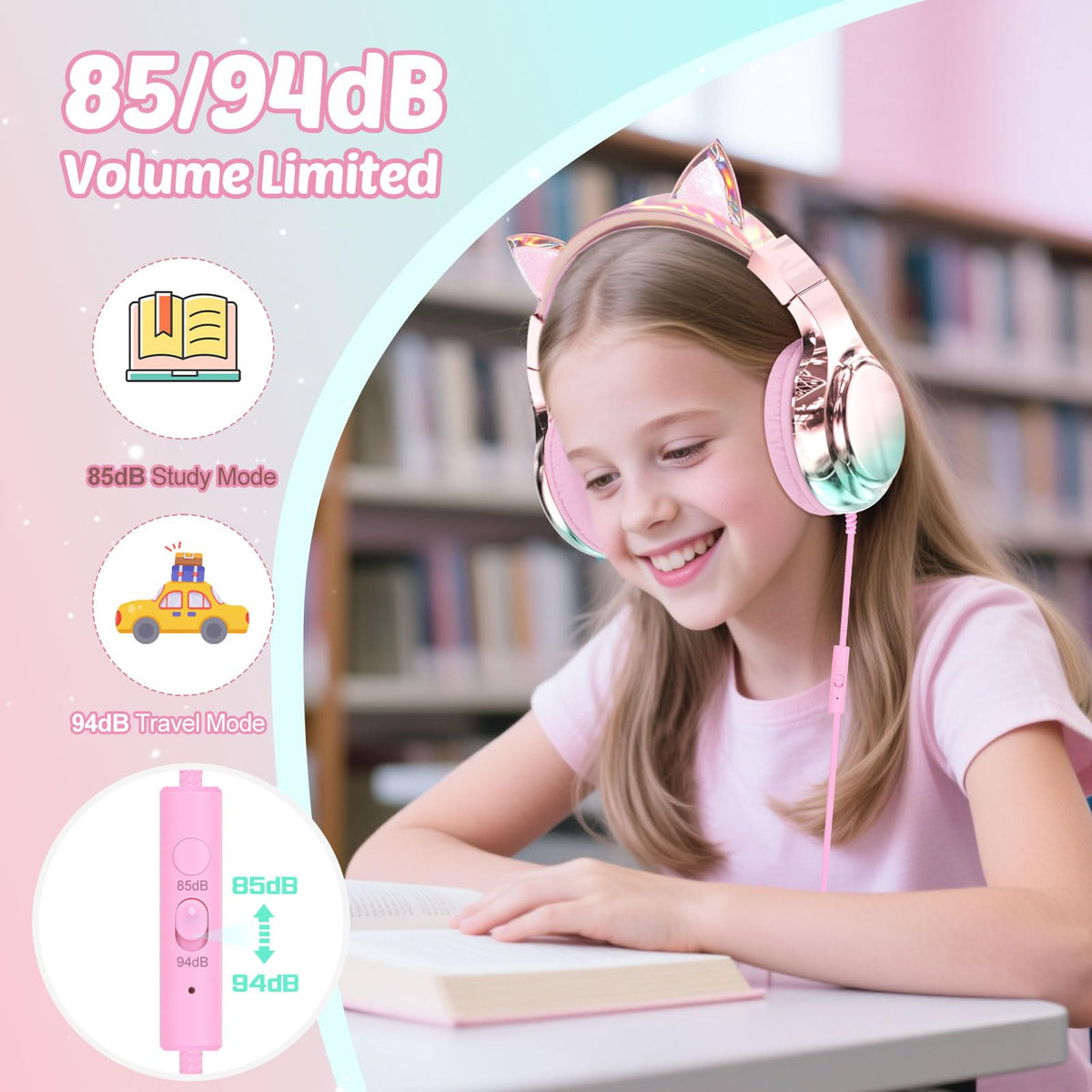 QearFun pink-gradient finish adds vibrant style for daily listening