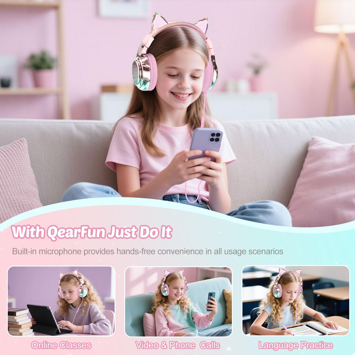QearFun purple-gradient finish provides bold style and comfort for school