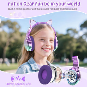 QearFun kids cat-ear headphones wired mode for instant use without charge.