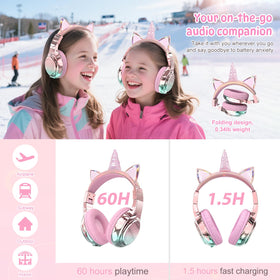 QearFun Kids Cat headphones with glitter ears for comfortable study breaks