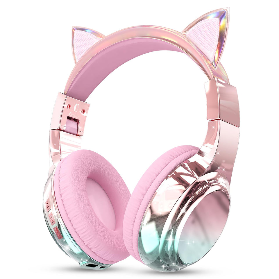 QearFun Kids Dino headband headphones with glitter accents for imaginative travel and learning