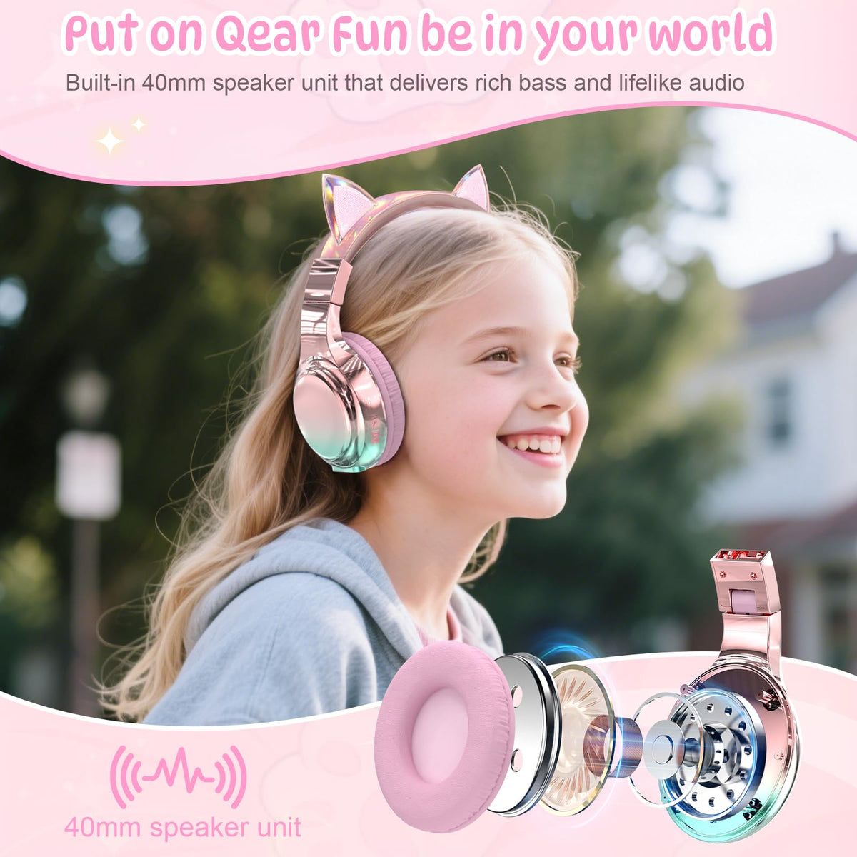 QearFun foldable wireless design for easy travel and school use