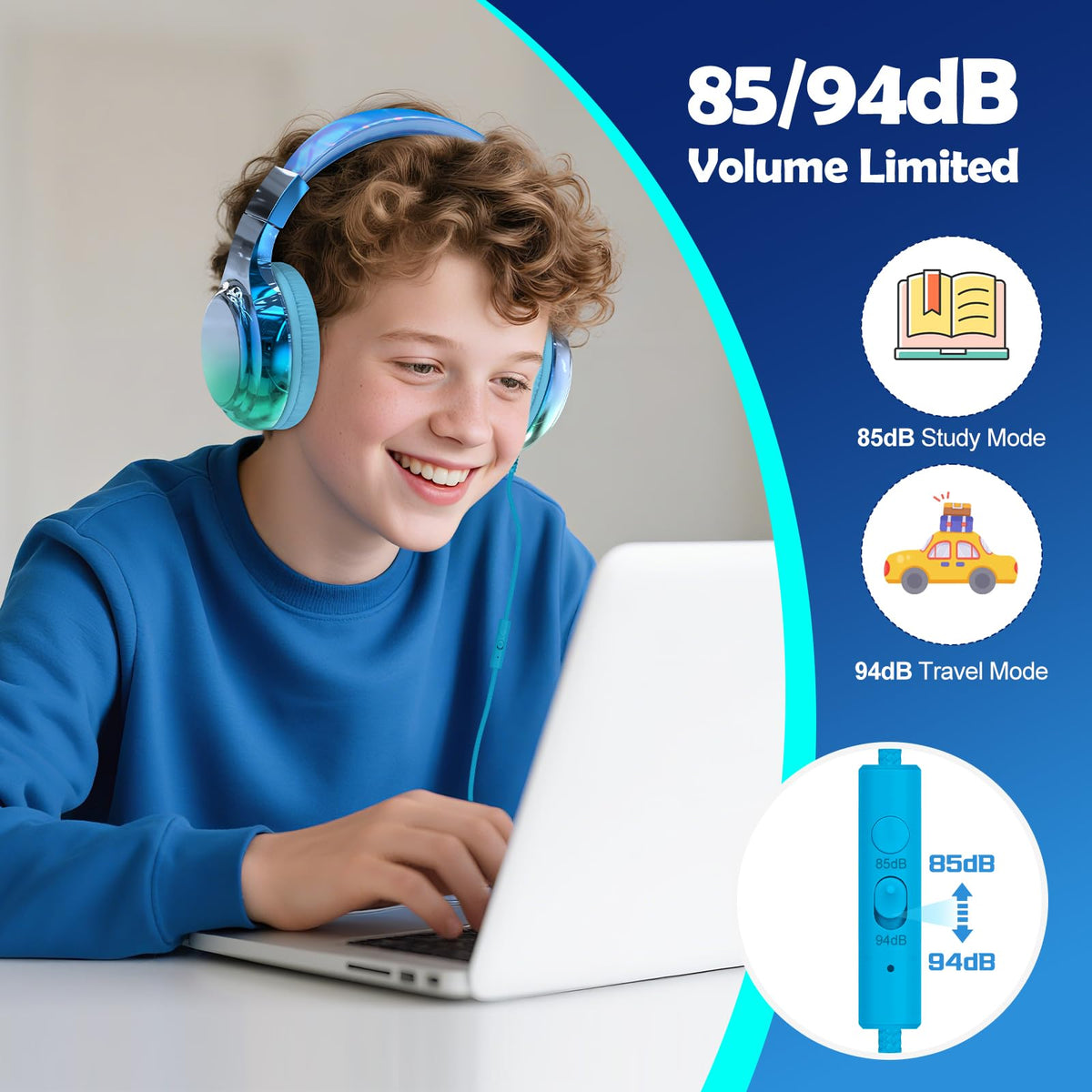 QearFun 40mm drivers deliver clear stereo and deep bass for music and online classes.