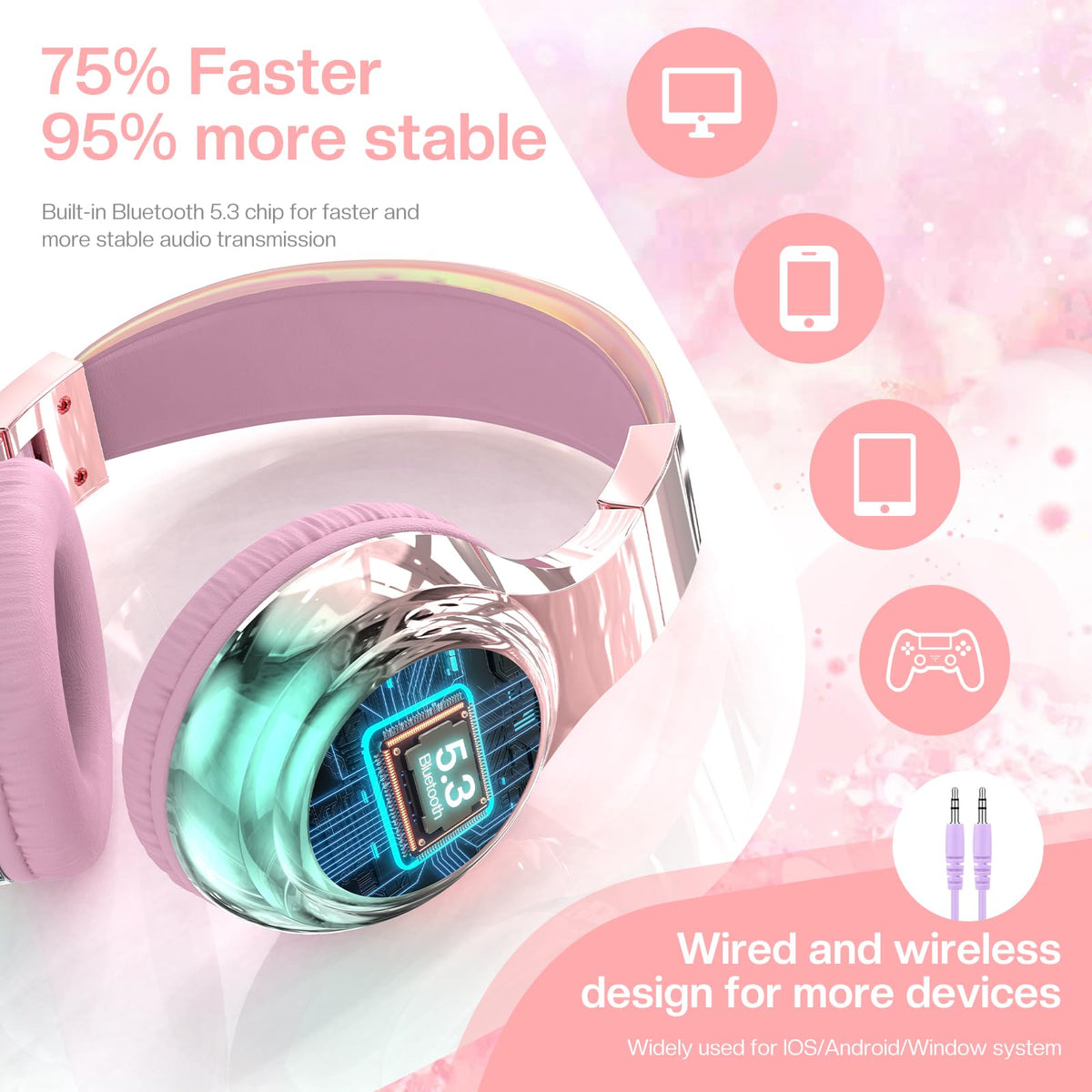 QearFun kids headphones with fast charging for quick recharges
