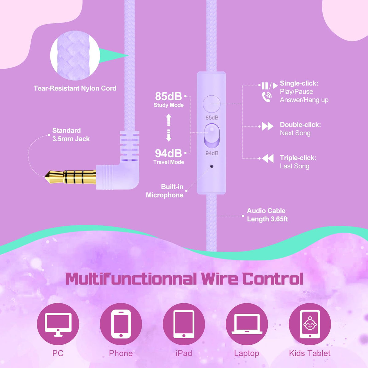 QearFun inline mic and controls support calls and online classes on the go.