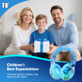 QearFun kids headphones with a rainbow headband for comfortable, colorful use during study or travel.