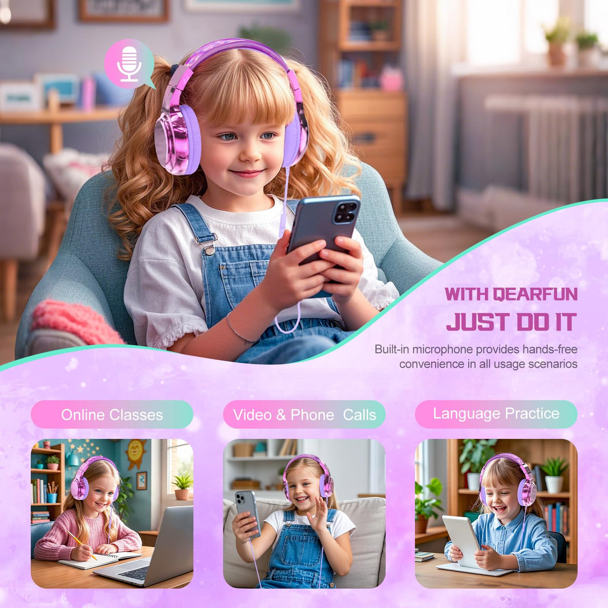 QearFun sharing port enables two kids to listen together from one device.