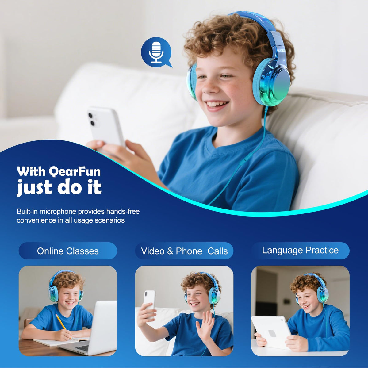 QearFun volume limiter with 85dB mode for safe daily listening levels.