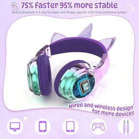 QearFun Kids Unicorn Headphones 60-hour wireless playtime.